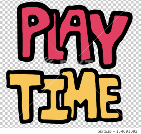 Hand drawn PLAYTIME letters for font, typography, text, message, animal decoration, cartoon, paw friend, pet shop, vet, comic, adopt and rescue dog, shelter, foster home, house, fridge magnet, sticker 134091092