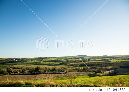 Scenic landscape with green hills 134091782