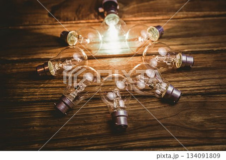 High angle view of illuminated light bulb 134091809