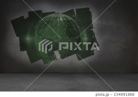Display on wall showing global technology graphic 134091866