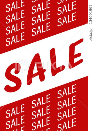 Large red SALE lettering is dominating flat design ad with diagonal stripes and repeating SALE text Large red SALE lettering is dominating flat design ad with diagonal stripes and repeating SALE text 134091963