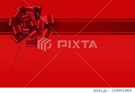 Glossy red gift bow is featuring ribbon loops and curled streamers in flat design red gradient Glossy red gift bow is featuring ribbon loops and curled streamers in flat design red gradient 134091964
