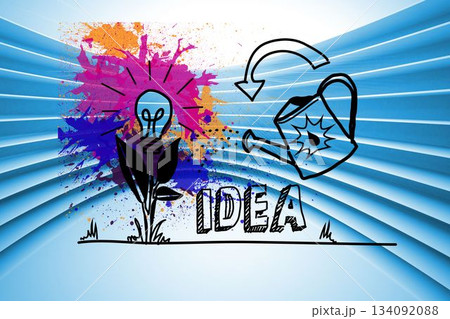 Colourful watering can graphic on futuristic blue background 134092088