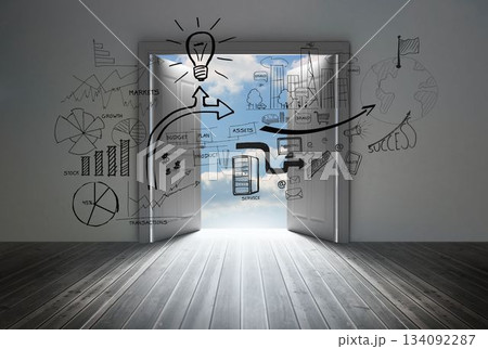 Graphic in room with big door Graphic in room with big door 134092287
