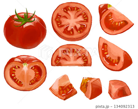 いろいろな切り方のトマトのイラストセット【野菜 食べ物】 いろいろな切り方のトマトのイラストセット【野菜 食べ物】 134092313
