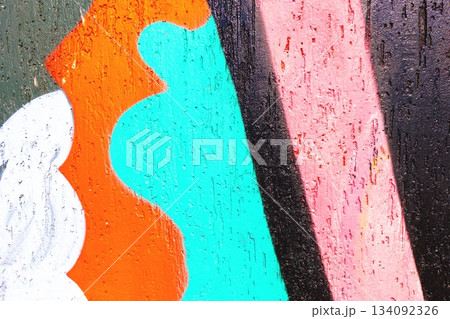 Vibrant Abstract Texture in Bold Orange, Aqua, Pink for Modern 80s, 90s Art 134092326