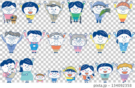 多世代・多様性コミュニティの人々｜子どもから高齢者・外国人・車椅子利用者・盲導犬まで描いたベクターイ 134092358