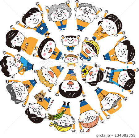 多世代・多様性コミュニティの人々｜子どもから高齢者・外国人・車椅子利用者・盲導犬まで描いたベクターイ 134092359