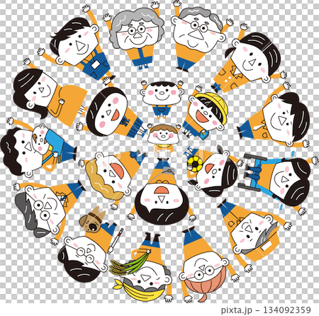 多世代・多様性コミュニティの人々｜子どもから高齢者・外国人・車椅子利用者・盲導犬まで描いたベクターイ 134092359