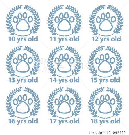 かわいいペット年齢 月桂樹 あしあと10-18セット ブルー 134092432