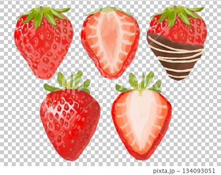 草莓插畫套裝（半切面、橫切面、巧克力包裹） 134093051