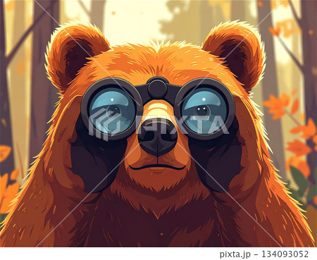 見張り中のコミカルな熊イラスト1 見張り中のコミカルな熊イラスト1 134093052