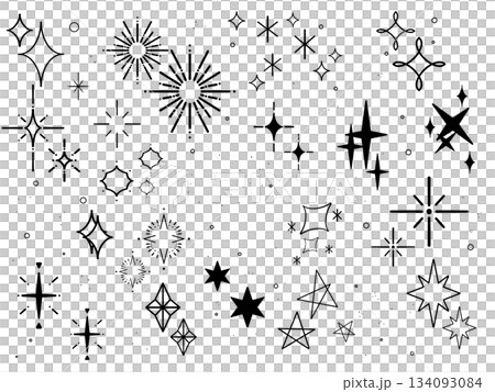 Sparkling decoration set - Hand-drawn illustrations of light and stars - Black Sparkling decoration set - Hand-drawn illustrations of light and stars - Black 134093084