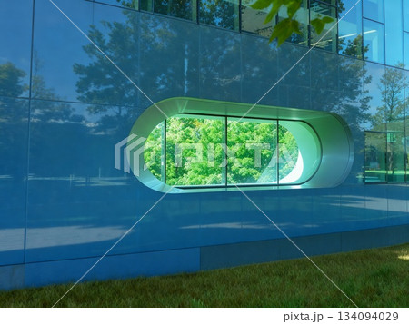 緑の自然の中に建つ近未来的な建築 134094029