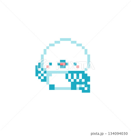 挙手する座る水色シマエナガのドット絵 134094030