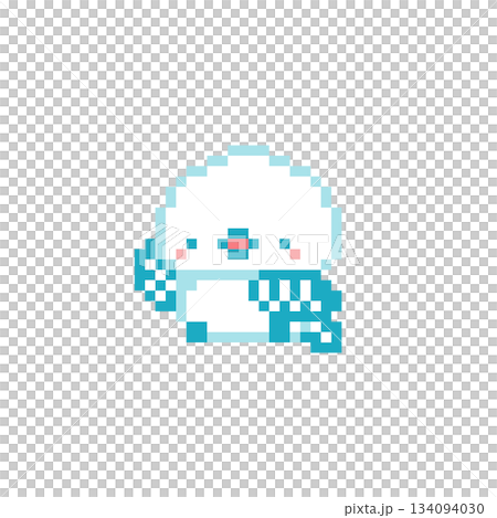 挙手する座る水色シマエナガのドット絵 134094030