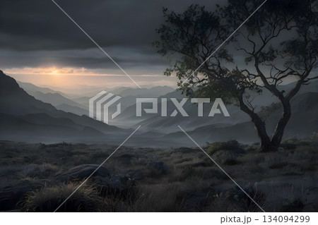 sunset over the mountains 134094299