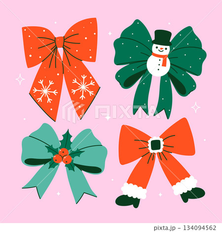 A set of four Christmas-style bows. Vector graphics. 134094562