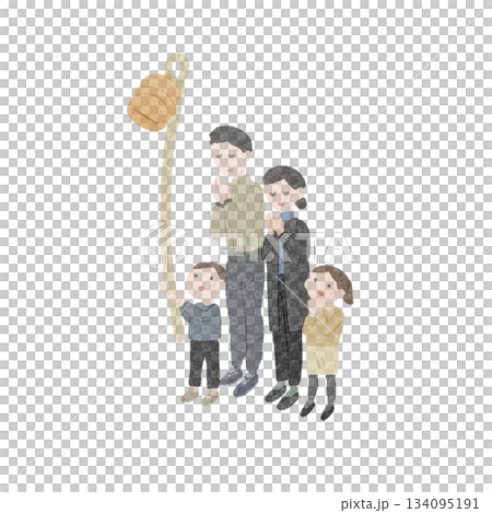 初詣をする家族のイラスト 初詣をする家族のイラスト 134095191