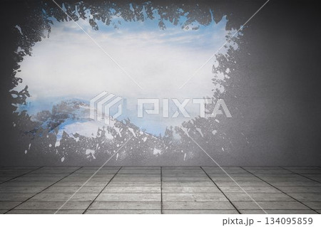 Splash on wall revealing snowy peak Splash on wall revealing snowy peak 134095859