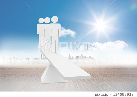 White human resource scales in front of city 134095938
