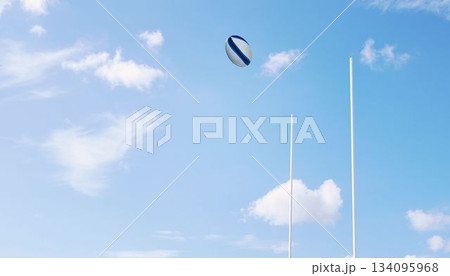 Rugby ball flying between posts 134095968
