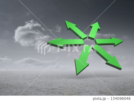 Green arrows in a desert landscape Green arrows in a desert landscape 134096046