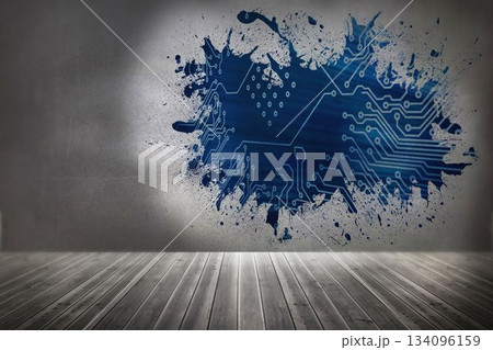 Splash on wall revealing circuit board Splash on wall revealing circuit board 134096159