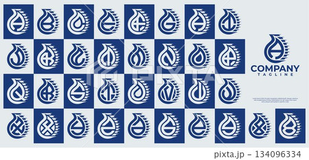 Line stripe water droplet letter A-Z logo set 134096334