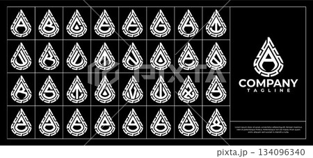 Line decorative water drop initial letter A-Z logo set 134096340