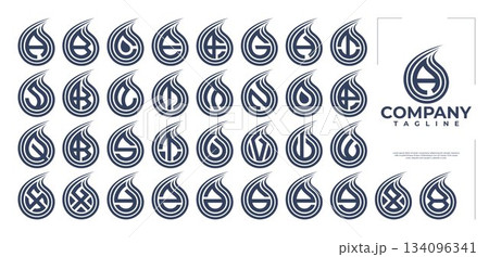 Simple swoosh splash water drop letter A-Z logo set 134096341
