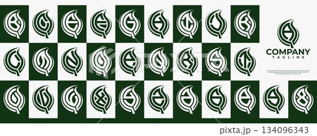 Green nature plant leaf letter A-Z logo set Green nature plant leaf letter A-Z logo set 134096343