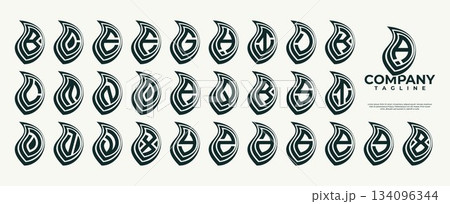 Simple nature leaf initial letter A-Z logo set 134096344