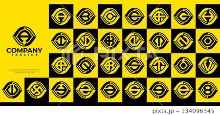 Geometric optic eye shape letter A-Z logo set 134096345