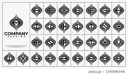 Line swoosh abstract leaf letter A-Z logo set Line swoosh abstract leaf letter A-Z logo set 134096346