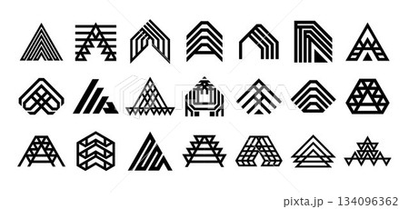 Geometric flat line abstract letter A logo set Geometric flat line abstract letter A logo set 134096362