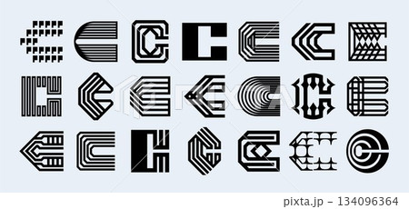 Digital technology line abstract letter C logo set 134096364
