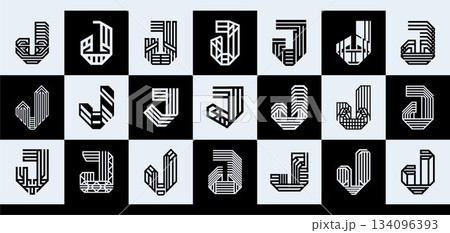 Abstract line company initial letter J logo set 134096393
