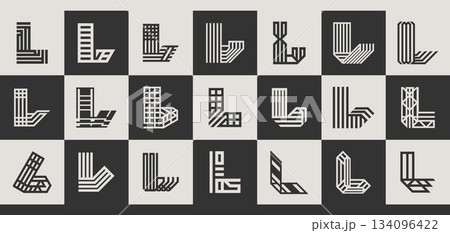 Bundle of digital flat line abstract letter L logoのイラスト素材 [134096422 ...