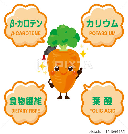 人参のキャラクターと人参に含まれる成分イラスト 人参のキャラクターと人参に含まれる成分イラスト 134096485