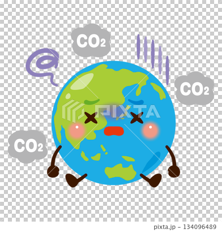 描繪地球遭受溫室氣體侵害的插圖 134096489