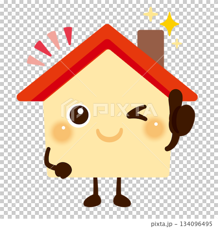 Character illustration of a house giving a good sign 134096495
