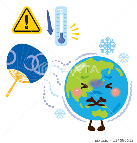 寒冷化で寒がる地球のキャラクターイラスト 134096512