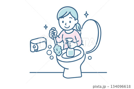 トイレ掃除をしているママ 134096618