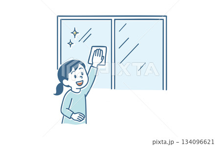 窓拭きをしている子ども 134096621