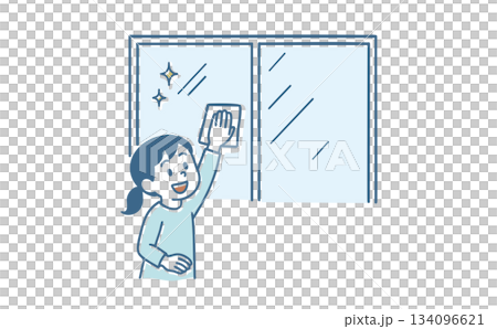 窓拭きをしている子ども 134096621