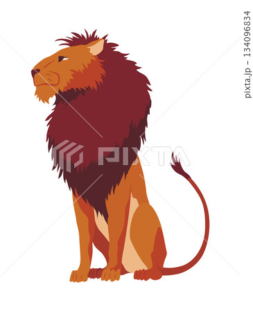 Proud powerful lion character. King of animal. Cartoon cute wild cat sitting. Isolated vector Illustrations on a white background 134096834