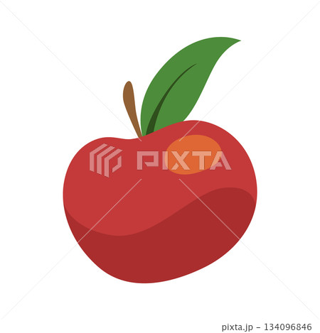 A pixel art illustration of a red apple with a leaf 134096846