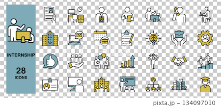 インターンシップに関するラインアイコンセット　カラー 134097010