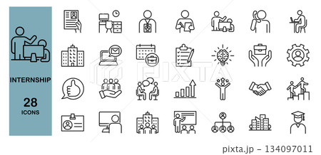 インターンシップに関するラインアイコンセット 134097011
